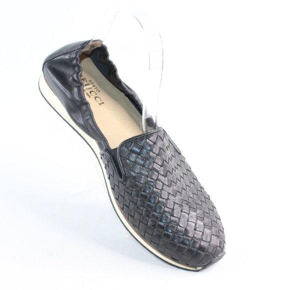 Sesto Meucci Black Basket Weave Leather Loafers